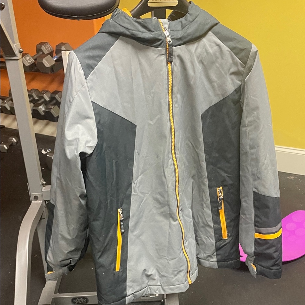 Lands' End Kids Gray and Black Raincoat with Yellow Zipper